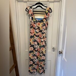 LOFT Pink Multicolor Floral Ruffle Strap Maxi Dress